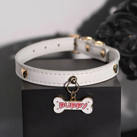 White Puppy Bone Choker Collar Necklace
