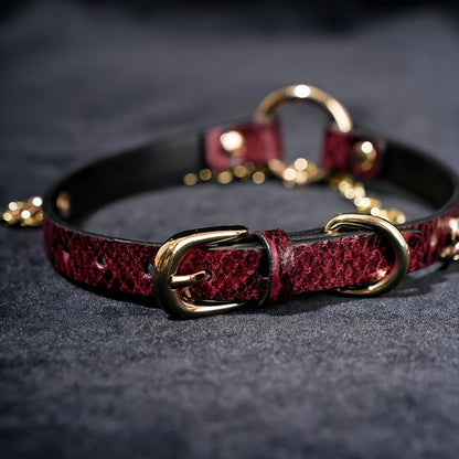 Red Snakeskin Gold Chain O-Ring Choker Collar Necklace