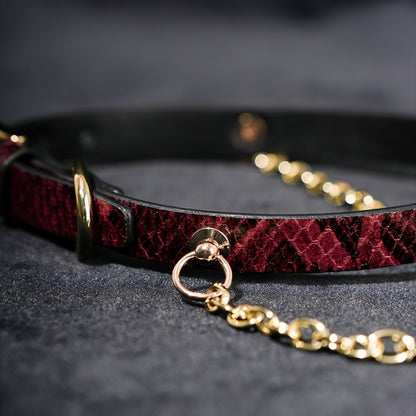Red Snakeskin Gold Chain O-Ring Choker Collar Necklace
