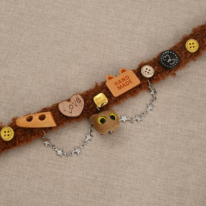 Kawaii Fuzzy Brown Cat-Charms Choker Collar Necklace