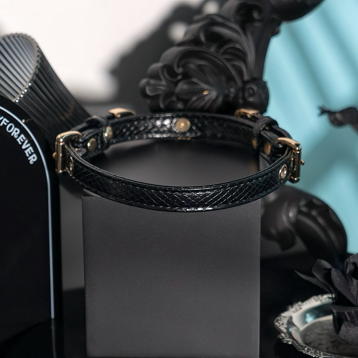 Black Snakeskin Paw Charm Choker Collar Necklace