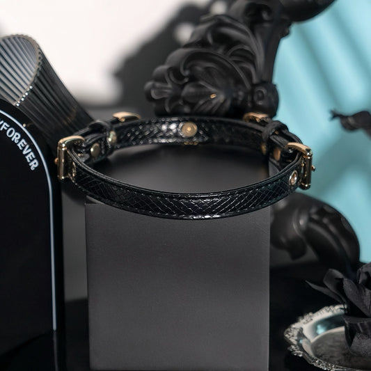 Black Snakeskin Paw Charm Choker Collar Necklace