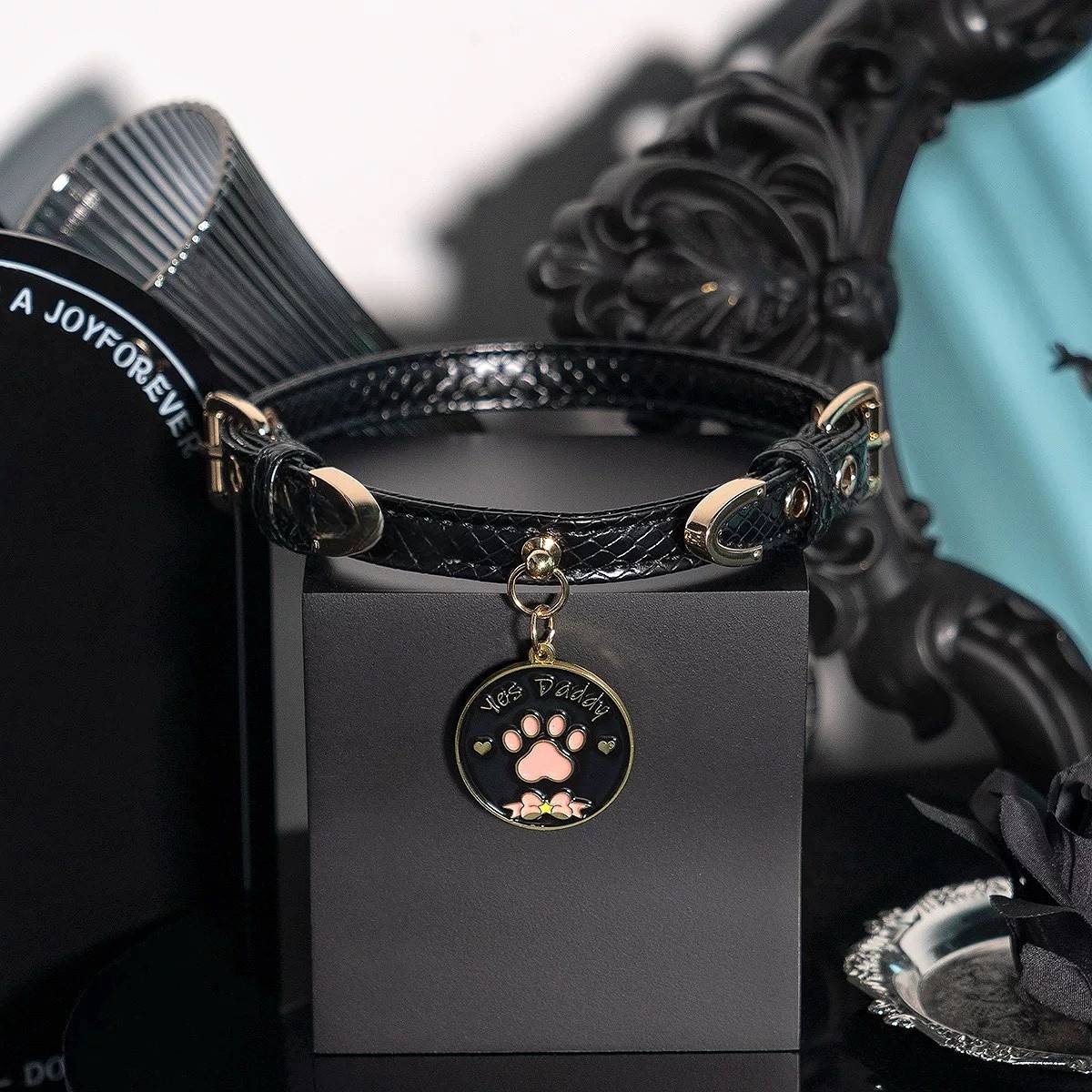 Black Snakeskin Paw Charm Choker Collar Necklace