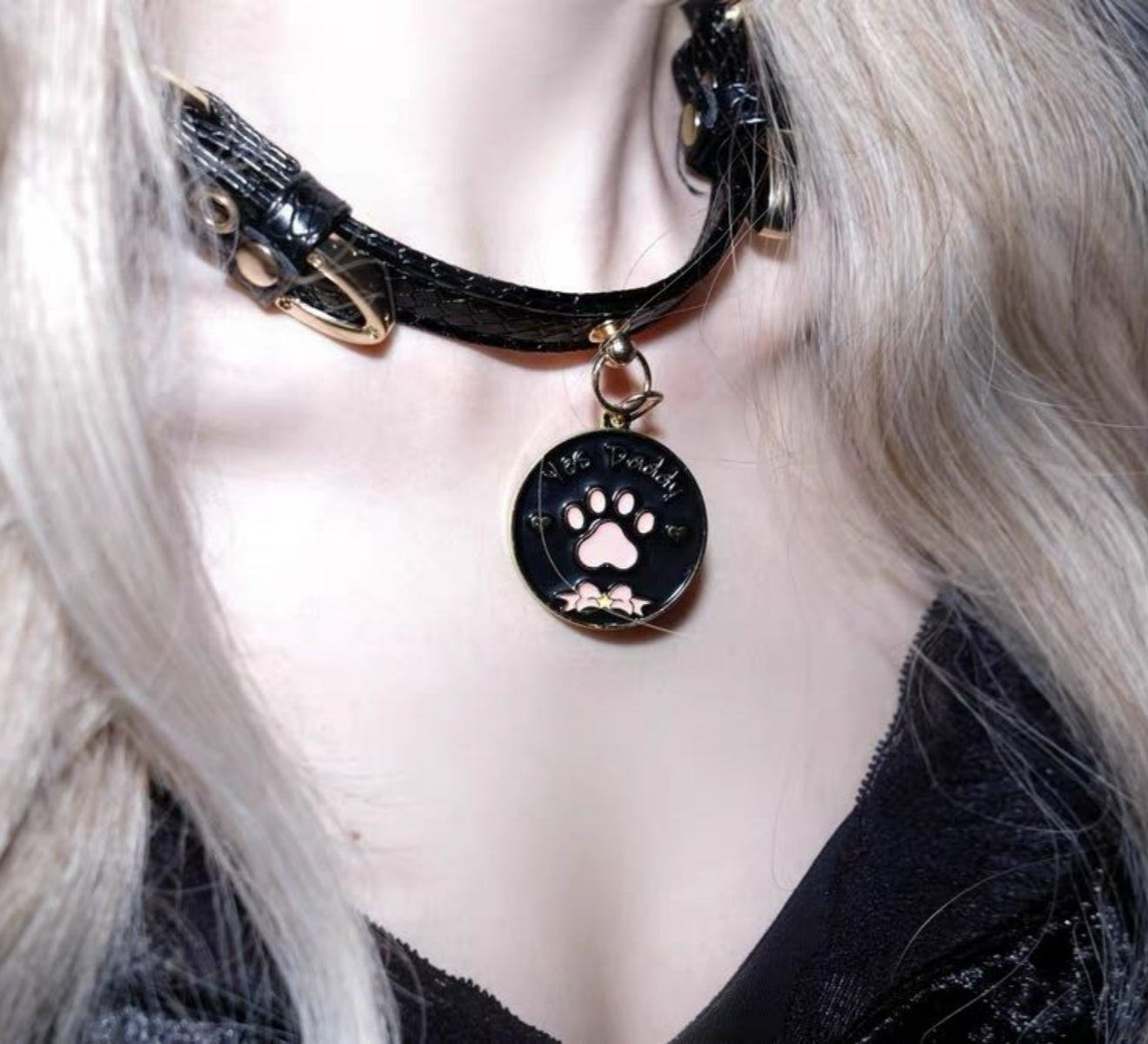 Black Snakeskin Paw Charm Choker Collar Necklace