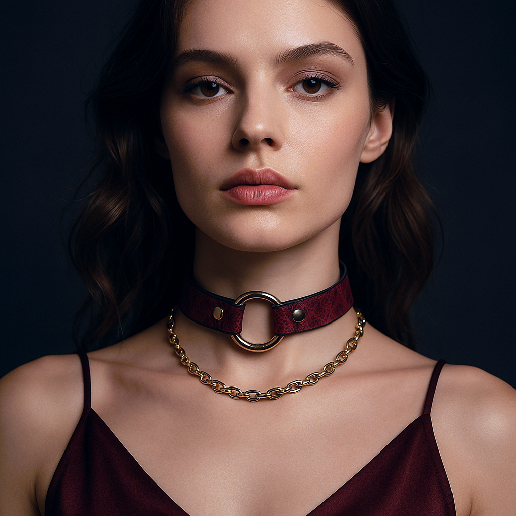 Red Snakeskin Gold Chain O-Ring Choker Collar Necklace
