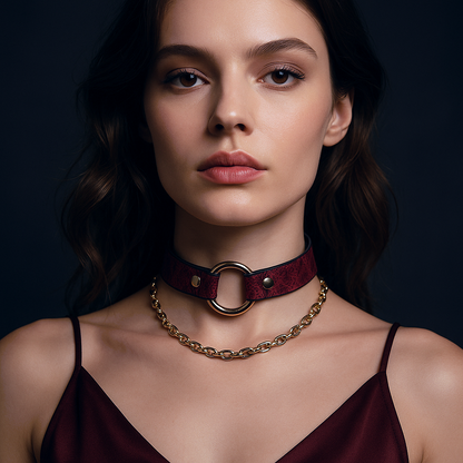 Red Snakeskin Gold Chain O-Ring Choker Collar Necklace