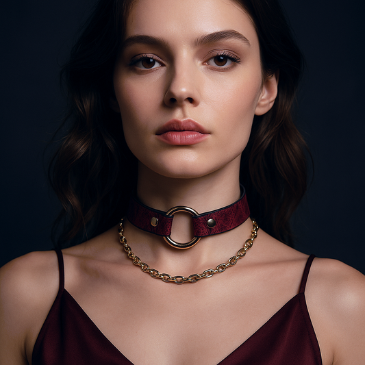 Red Snakeskin Gold Chain O-Ring Choker Collar Necklace