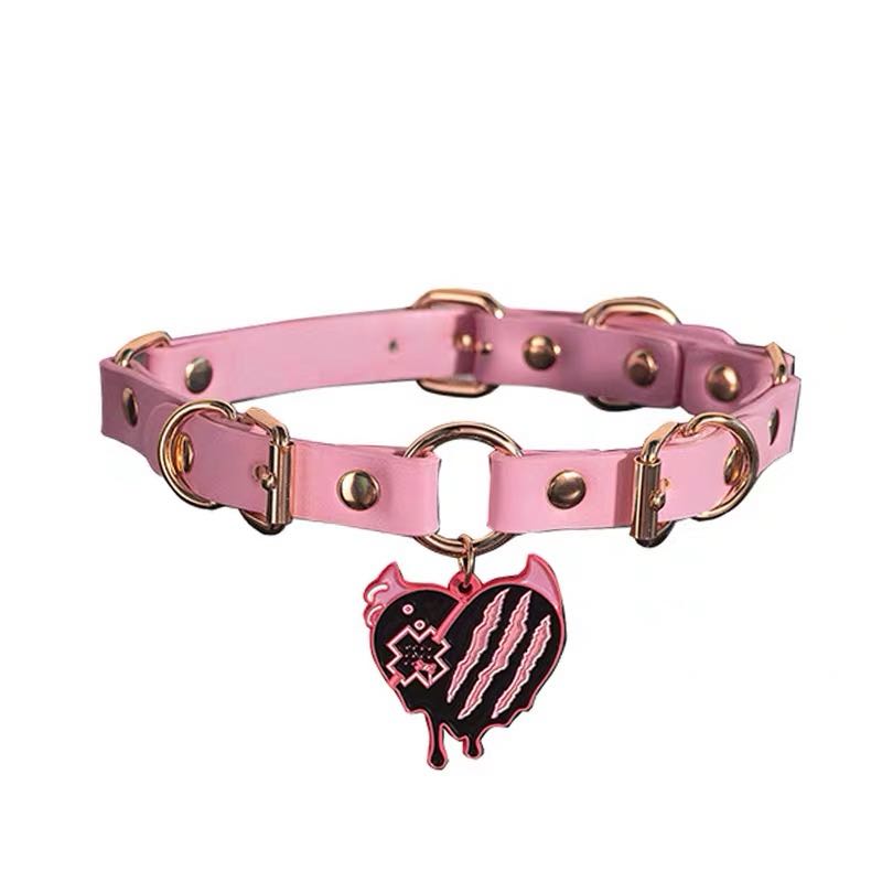 Pastel Pink Cat-Heart O-Ring Choker Collar Necklace