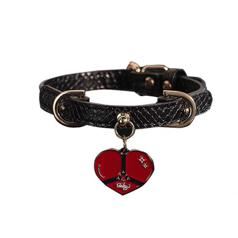 Black Croc-Embossed PU Leather Choker with Red Heart Charm