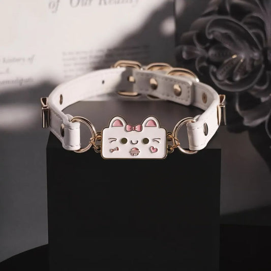 White Kawaii Cat Charm O-Ring Choker Collar Necklace