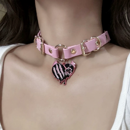 Pastel Pink Cat-Heart O-Ring Choker Collar Necklace
