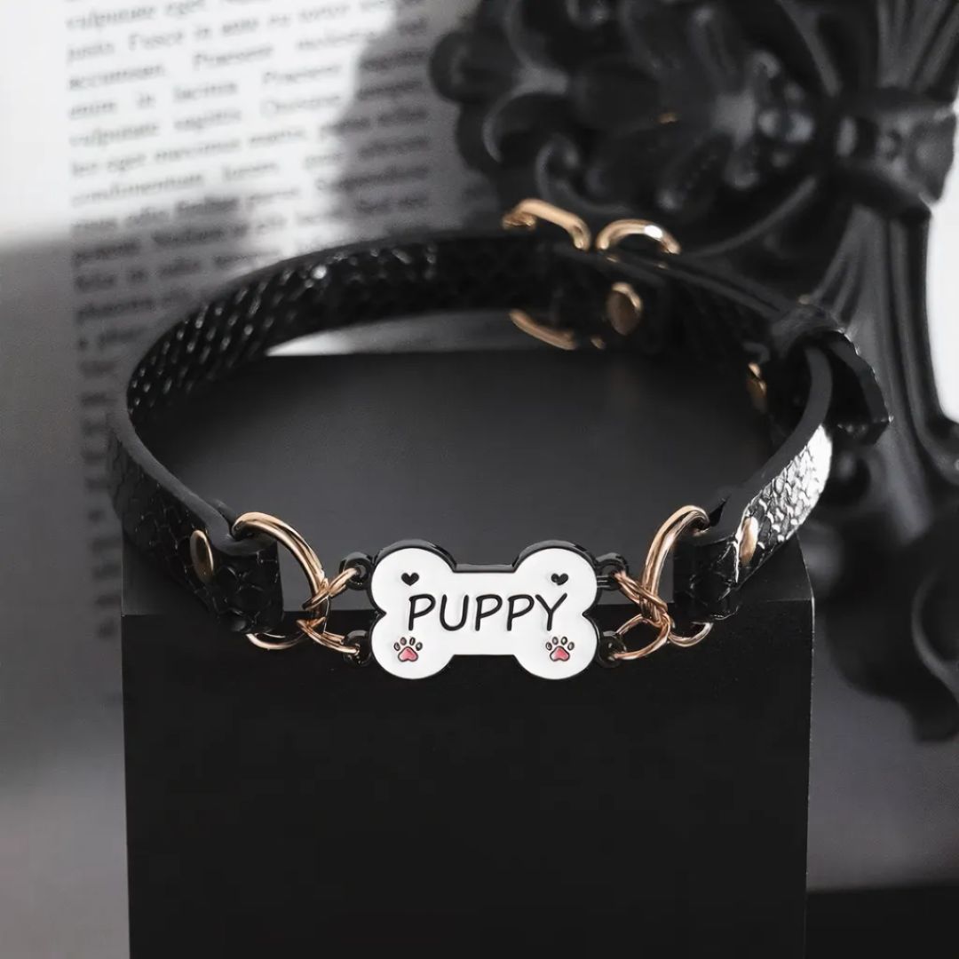 Black Puppy Bone Choker Collar Necklace