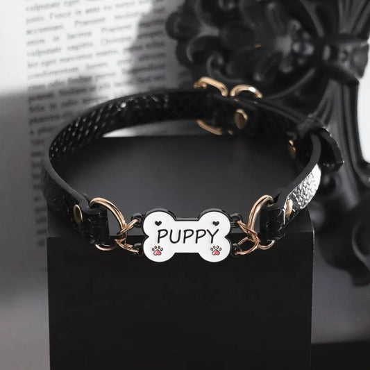 Black Puppy Bone Choker Collar Necklace