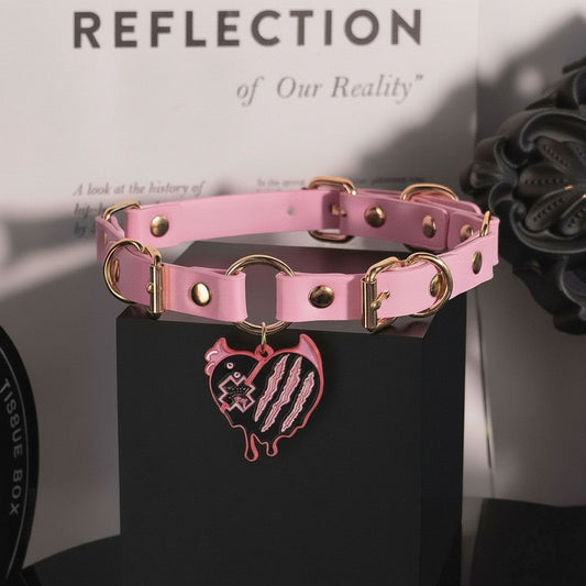 Pastel Pink Cat-Heart O-Ring Choker Collar Necklace