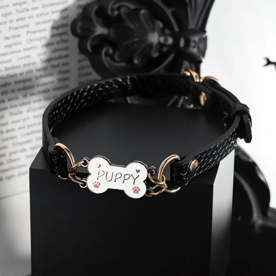 Black Puppy Bone Choker Collar Necklace