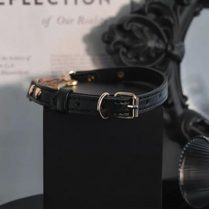Black Kitty Bell Choker | Gold O-Rings, Pink Bow | Morvaya