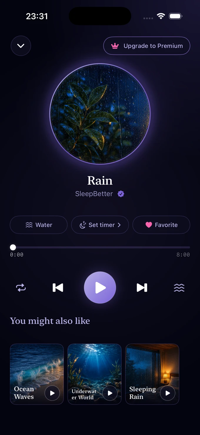 SleepBetter playing a soft rain sound on iPhone